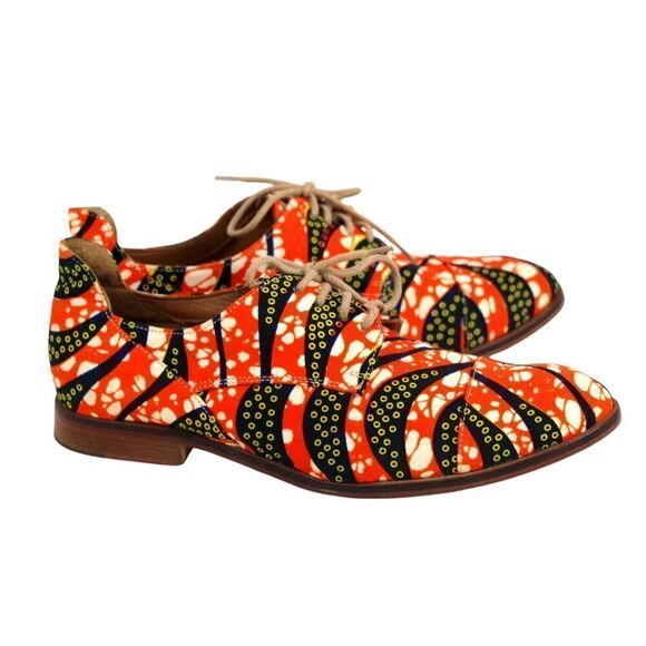 ORANGE BLACK TEXTILE LEATHER OUTSOLE LACE UP LOW HEEL ROUND TOE OXFORD SHOES 35 - Picture 4 of 8